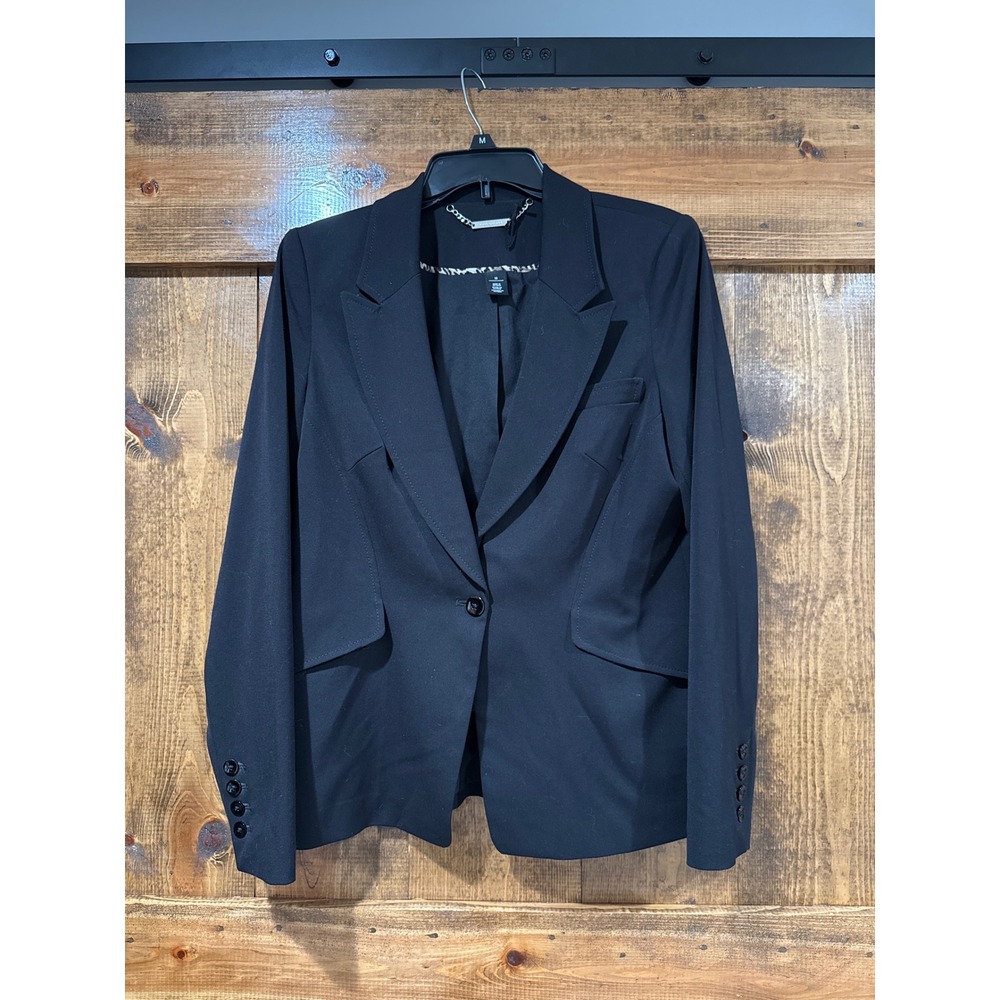 White House Black Market Black One Button Blazer Jacket Women Size 10 Stretch